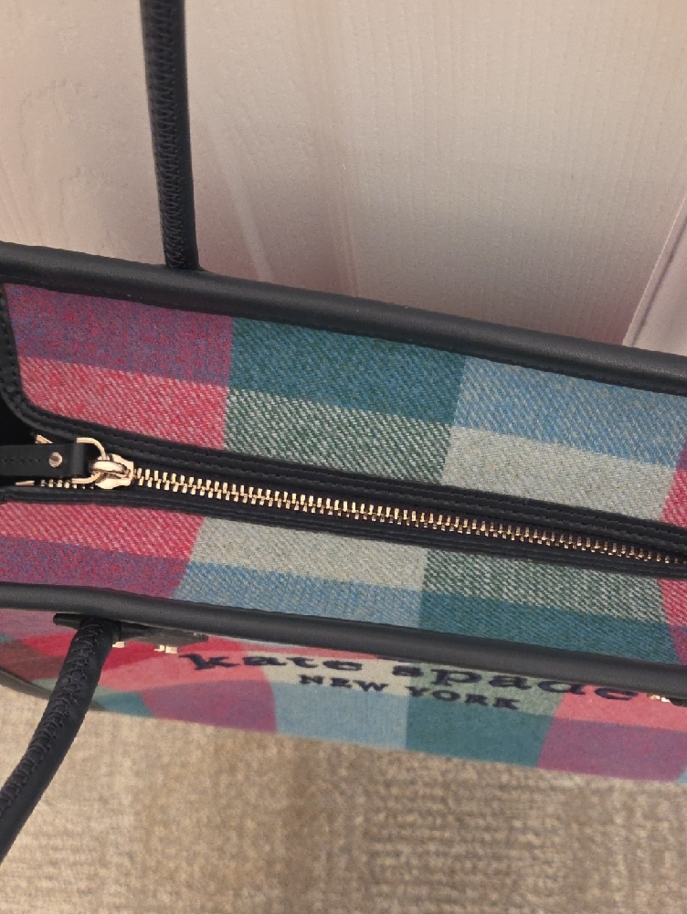 kate spade Multicolor Plaid Tote with Teal, Pink & Red - Picture 5 of 8